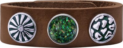 Quiges Dames Leren Armband Bruin met 3 Drukknopen Set 19.5 - 21.5cm - EBCMS326