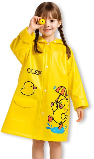 BoefieBoef Gele Kinder Regenjas Eend – S 1 tot 4 jaar – Peuter RegenPoncho – Premium EVA Waterdicht – Kleuter Regenmantel - Regen Winter School Buitenspelen – Knutseljas – Cadeau Tip voor Meisjes & Jongens – lengte 75-105 cm – Duck Rain