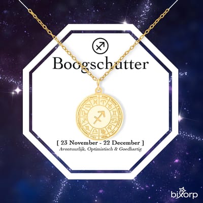 Bixorp Stars Sterrenbeeld Ketting Boogschutter / Sagittarius - Stainless Steel Medailon met Goud Verguld - 45cm Ketting met Zodiac Hanger - Inclusief Cadeau Verpakking