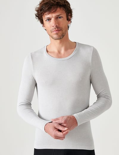 Damart - T-shirt met ronde hals en lange mouwen fijn ribgebreid Thermolactyl Sensitive - Heren - Grijs - (126-133) 3XL