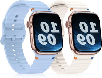 Sportieve Siliconen Horlogeband voor Apple Watch 46mm 45mm 44mm 42mm 49mm - 2 Stuks in Starlight Blauw, Geschikt voor Ultra, SE en Series 1 t/m 10