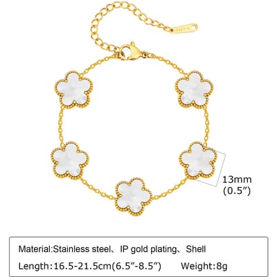 Vnox Luxe Geluksklaver Armbanden met Vier Bladeren voor Vrouwen Meisjes, Gekleurde Bloem Vintage Polsband, Liefdescadeau voor Vrouw Haar Vriendin white