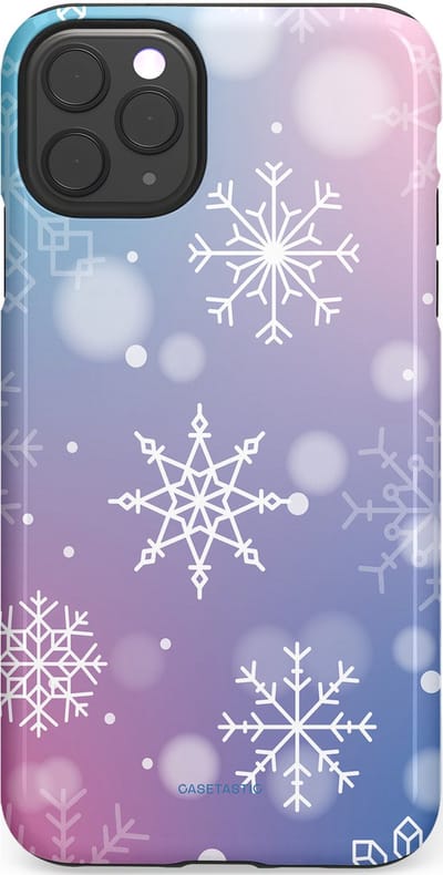 Casetastic hoesje geschikt voor Apple iPhone 11 Pro Max - Dubbellaagse bescherming - Snowy Winter Gloed - Fashion Case - Lila Lichtgrijs Lichtblauw Lichtroze