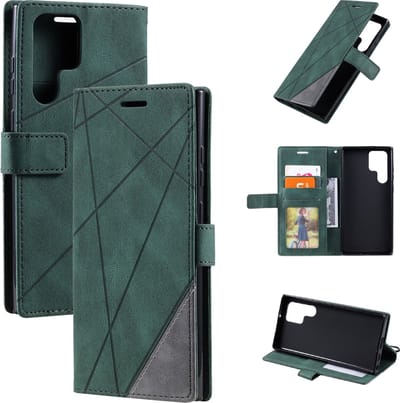 Bookcase geschikt voor Samsung Galaxy S24 Ultra | Hoogwaardig PU Leren Hoesje | Luxe Uitstraling | Telefoonhoesje | Pasjeshouder | Groen
