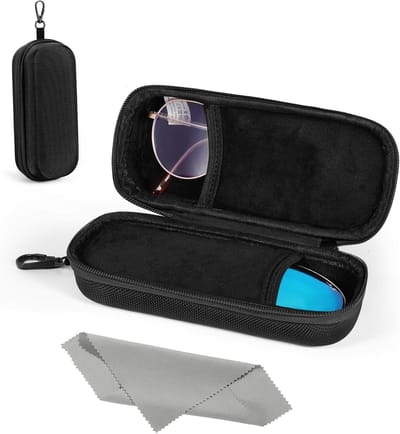 MoKo Double Eyeglass Case, Hard Shell Dual Glasses Case, Portable Travel Sunglass Organizer with Zipper Closure, Eyeglasses Storage Box for Men, Women, Black