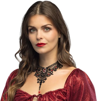 Boland - Choker Vampier Gisela Zwart - Volwassenen - Vrouwen - Vampier - Gothic - Black Widow - Heks - Halloween - Carnaval - Themafeest - Cosplay