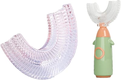 U-vormige Kindertandenborstel Set van 2 (1 Standaard + 1 Vervangend) voor Volledige Mondreiniging en Tandvleesmassage (Groen, 8-12 Jaar)