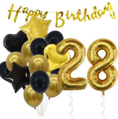 Snoes Ballonnen 28 Jaar Feestpakket – Versiering – Verjaardag Set Goldie Cijferballon 28 Jaar -Heliumballon