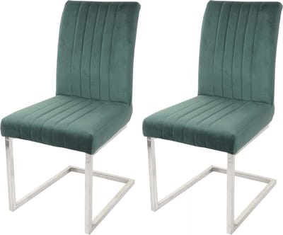 Set van 2 sledestoelen MCW-L14, bezoekersstoel conferentiestoel, fluweel geborsteld roestvrij staal ~ groen