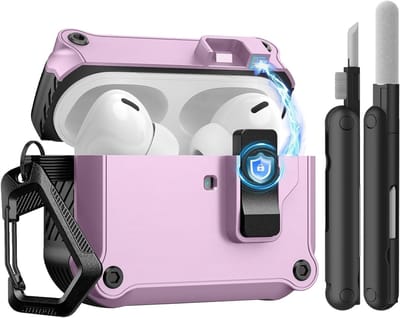 Duurzame en Veilige Hoes voor AirPods Pro 3 (2025) met Sluitclip, Oplaadbare Bescherming en Schoonmaakset, Paars en Zwart