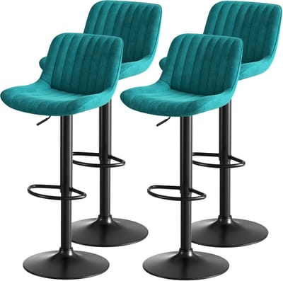 MIVRAY Barkruk 47 cm - Draaibaar En Hoogte Verstelbaar Met Rugleuning En Voetensteun - Set Van 4 Voor Keuken En Bar - Fluweel Blauw