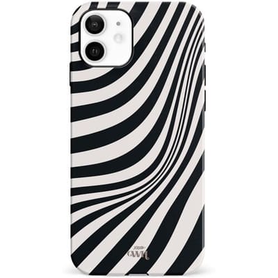 xoxo Wildhearts Optical Illusion - Double Layer - Hard case geschikt voor iPhone 11 hoesje - Dubbele beschermlaag - Beschermhoes shockproof case - Golvenprint - Golvend patroon - golven - Zwart / Beige