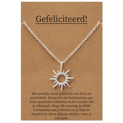 Gefeliciteerd Cadeau Ketting - Zonnetje Sieraad - Zilverkleurig - Gefeliciteerd - Pax Amare