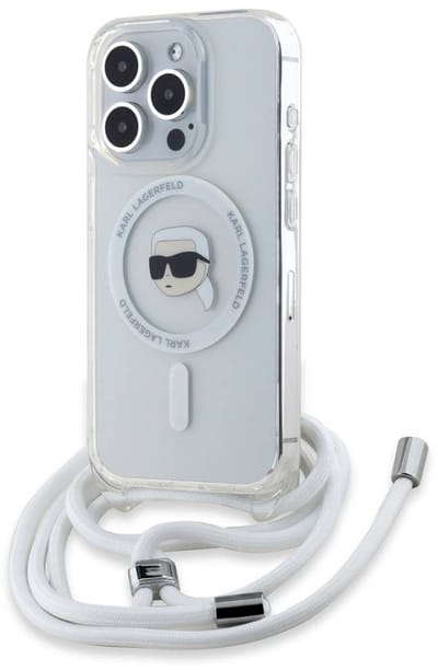 Karl Lagerfeld, Hoesje Geschikt voor Apple iPhone 15 Pro Schouderriem met Karl Head design, Transparant