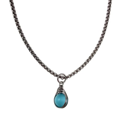 60cm x 3mm Jasseron-Ketting + Turquoise Kattenoogsteen Hanger Dames - RVS - Handgemaakt Steen Hanger met Ketting