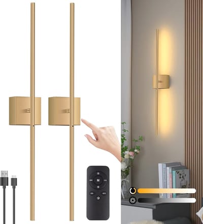 Dimbare USB Oplaadbare LED Wandlamp 100CM - Touch en Afstandsbediening - Snoerloze Batterijlamp - 350° Rotatie voor Woonkamer, Slaapkamer en Trap - Set van 2