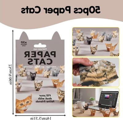 DIY Origami Katten Papier Kit met 50 Vellen voor 3D Dierenfiguren, Vouwen en Tafeldecoratie
