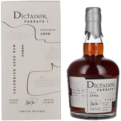 Dictador rum Dictador PÁRRAFO I 24 Years Old PARDO Vintage 1998 43% Vol. 0,7l in geschenkverpakking