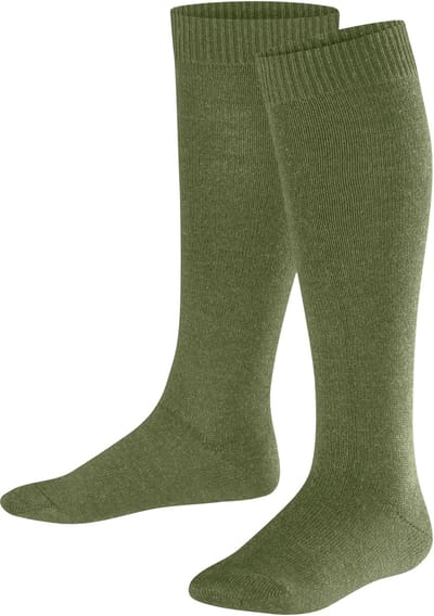 FALKE Comfort Wool lang eenkleurig wol kniekousen kinderen groen - maat 23-26