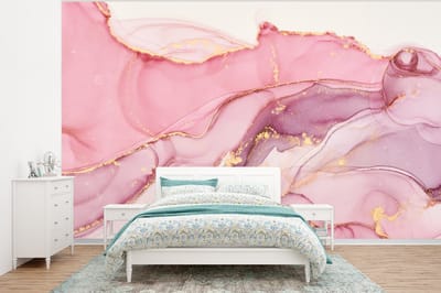 Behang - Fotobehang Goud - Marmer - Roze - Breedte 375 cm x hoogte 280 cm