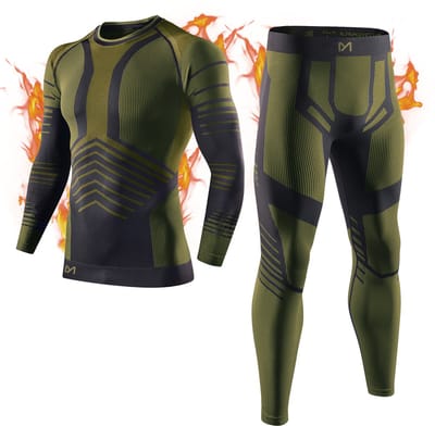 MEETHOO Thermo kleding - thermokleding heren Thermo kleding set voor mannen Thermoset Heren Comfort Thermoshirt Thermo Legging Skisport kleding lange onderbroeken skiën koud basislaag warme winter boven- en onderkant hardlopen-Groen-S