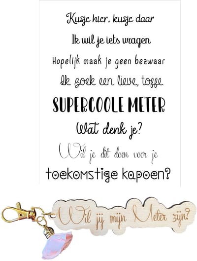 Sleutelhanger Wil je mijn METER zijn? | ROZE | kusje hier kusje daar | meter vragen | meter worden | een vraagje