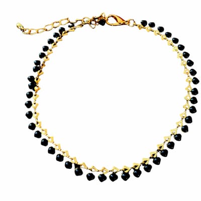 Enkelbandje-Zwart-Goudkleurig-22-26 cm - Charme Bijoux