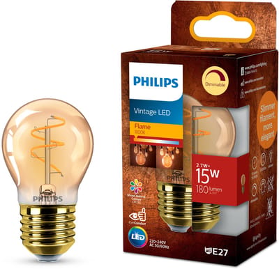 Philips Vintage LED - Dimbare lamp - 15W - Extra warmwit licht: 1800K - E27 fitting - Amberkleurig glas - Kogellamp