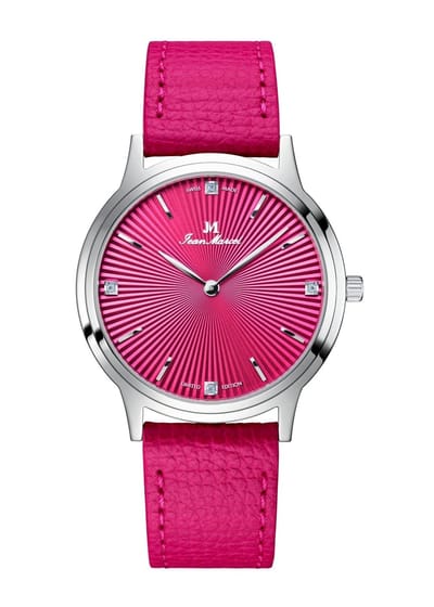 Jean Marcel Asteria - horloge - magenta / fuchsia / roze - leder leer band magenta / fuchsia / roze - 36 mm