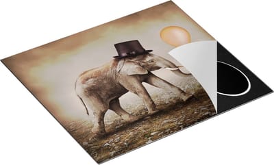 Chefcare Inductie Beschermer Olifant met een Oranje Ballon - Hoedje - 60x50 cm - Afdekplaat Inductie - Kookplaat Beschermer - Inductie Mat