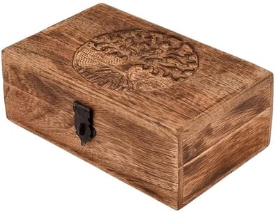 Dailygoods- Sieradendoos handgemaakt - Houten juwelendoos - Levensboom snijwerk - Ruim interieur - Duurzaam - Vintage uitstraling - Sieradenbox