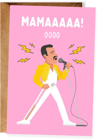 Grappige Moederdagkaart - Mamaaa ooh ooh – Freddie Mercury Queen geïnspireerde kaart - Humoristische moederdagkaart voor Oma - Muziekliefhebber (10x15 cm incl. envelop)