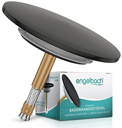 Engelbach® badstop met universele pasvorm – Badstop roestvrij met dubbele afdichting – Badstop voor elke gangbare badkuip in matzwart