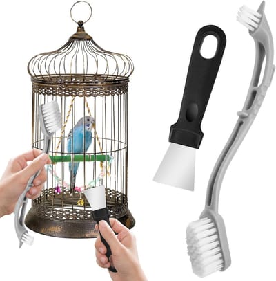 2 Stuks Vogelkooi Reinigingsborstels met Lange Handgreep - Effectieve Schoonmaaktools voor Papegaaien en Huisdieren
