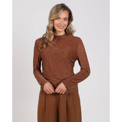 NUKUS Gracie Top Stripe Tops & T-shirts Dames - Shirt - Bruin - Maat L
