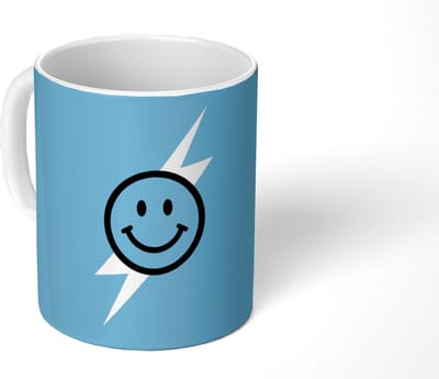 Mok - Koffiemok - Smiley - Blauw - Bliksem - Mokken - 350 ML - Beker - Koffiemokken - Theemok