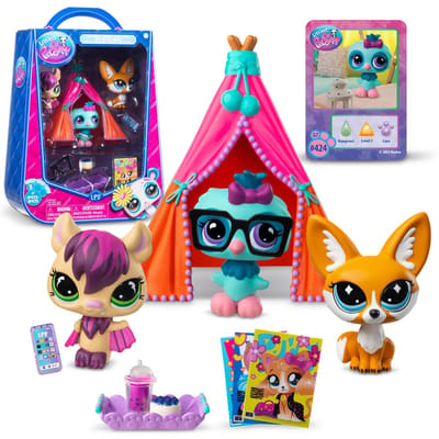 Littlest Pet Shop Pyjama Party-figurenset serie 5, dieren #423-425 + accessoires, beweegbare verzamelbeeldjes 4+