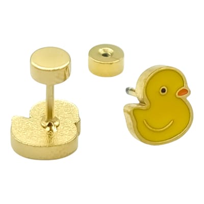 Eendje oorbellen voor meisje - Kleine oorknopjes 7 x 6 mm - Premium staal in kleur goud