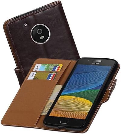 Zakelijke Book Case Telefoonhoesje Geschikt voor de Motorola Moto G5 - Portemonnee Hoesje - Pasjeshouder Wallet Case - Mocca