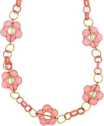 Behave® Dames Ketting - Roze Lange Ketting Met Bloem Kralen - 106 cm - Nikkelvrij