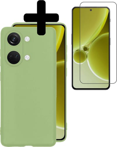 Hoesje - Met Screenprotector - Geschikt voor OnePlus Nord 3 - Sterk & Shockproof - Back Cover - Siliconen Case - Telefoon Hoes - Telefoonhoesjes - Groen