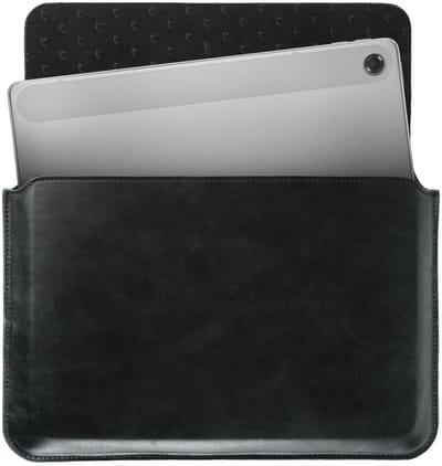 Rosso Deluxe Sleeve - Geschikt voor MacBook, Laptop, iPad, Tablet en E-reader tot 11 Inch - Echt Leer Laptophoes - 28x17 cm - Zwart