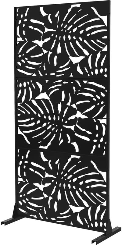 Metalen privacyscherm Roma zwart 90x180 cm gemaakt van staal Scheidingswand met 3 panelen Scheidingswand uitbreidbaar met staander ML design