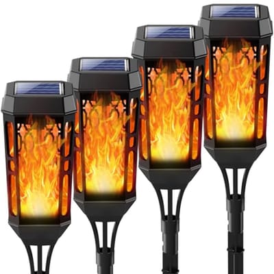 Tuinlampen op Zonne-energie - Vlam Effect - Buitenverlichting Creëren - Realistisch Dansend Licht - 4 Stuks - Zwart