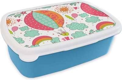 Broodtrommel Blauw - Lunchbox - Brooddoos - Konijn - Patroon - Baby - 18x12x6 cm - Kinderen - Jongen