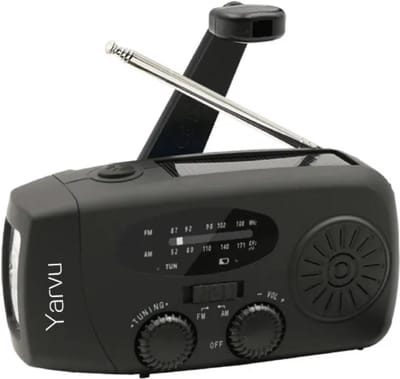 Yarvu ® - 6 IN 1 Noodradio - Opwindbaar + Zonneenergie + Nood Radio Noodpakket Op ingebouwde Batterijen ( Accu ) - Solar - Voor Rampen - Draagbare - FM AM Zwart