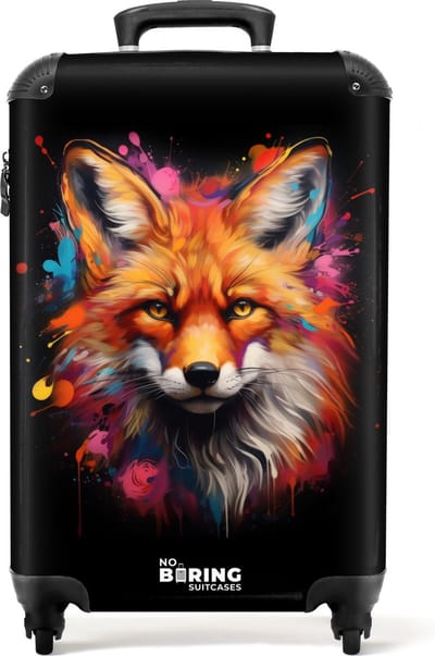 NoBoringSuitcases.com® - Kinderkoffer - Kindertrolley - Vos als street art kunstwerk - Handbagage koffer lichtgewicht - Reiskoffer trolley kinderen - Rolkoffer met wieltjes - Past binnen 55x40x20 en 55x35x25