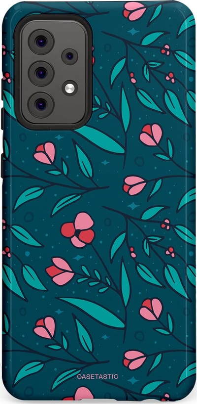 Casetastic hoesje geschikt voor Samsung Galaxy A52 (2021) 5G / Samsung Galaxy A52 (2021) 4G - Dubbellaagse bescherming - Blauwe Groene Bloemenpracht - Fashion Case - Petrol Donkergrijs