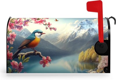 Lente bloemen vogel brievenbus cover magnetische standaard maat 51 x 45 cm lente berg meer brievenbus covers bloemen rustieke seizoensgebonden brievenbus wraps post brief doos decor voor tuin
