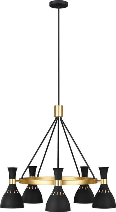 Feiss LED Kroonluchter | 5X E27 Max 60W | Dimbaar | Midnight Black / Burnished Brass